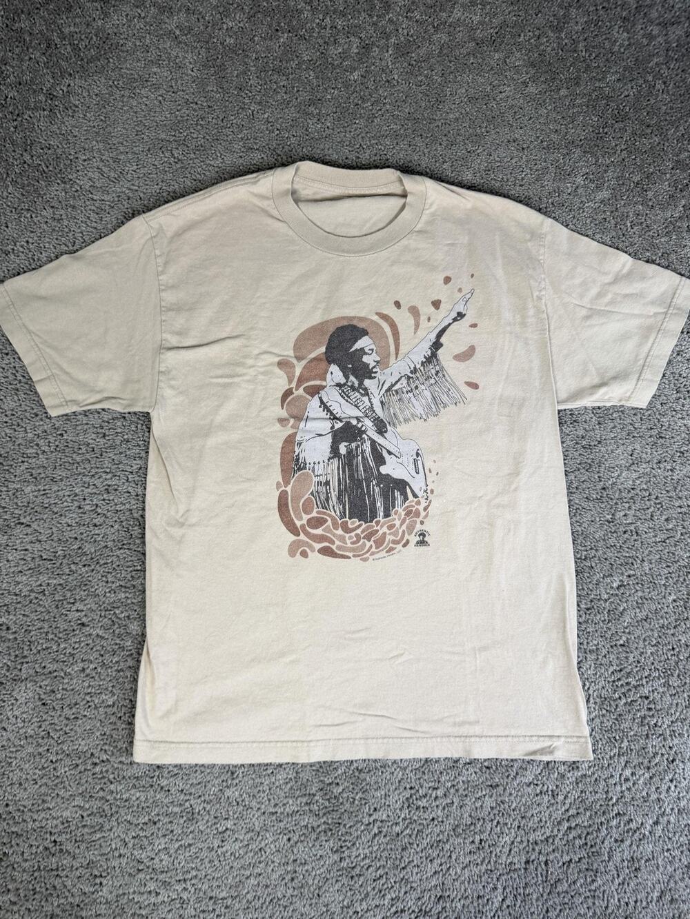 Authentic Hendrix Shirt Mens L Beige Jimi Hendrix Graphic Crew Neck Music Tee